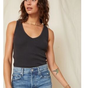 AMO Charcoal Ribbed Deep V-neck Tank Top Size Small